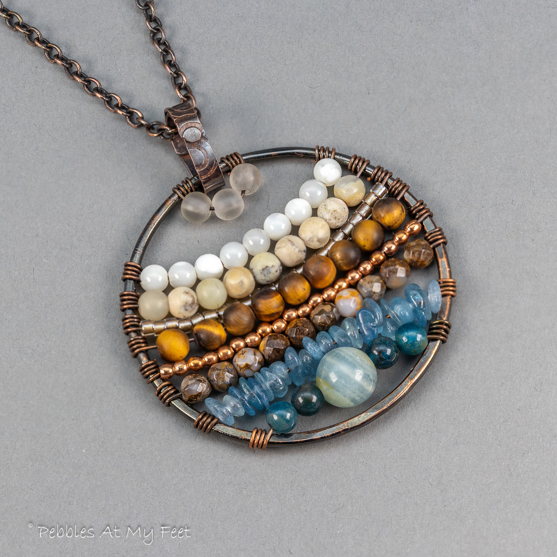 Ocean Blue and Brown Handmade Multi Gemstone Circle Necklace