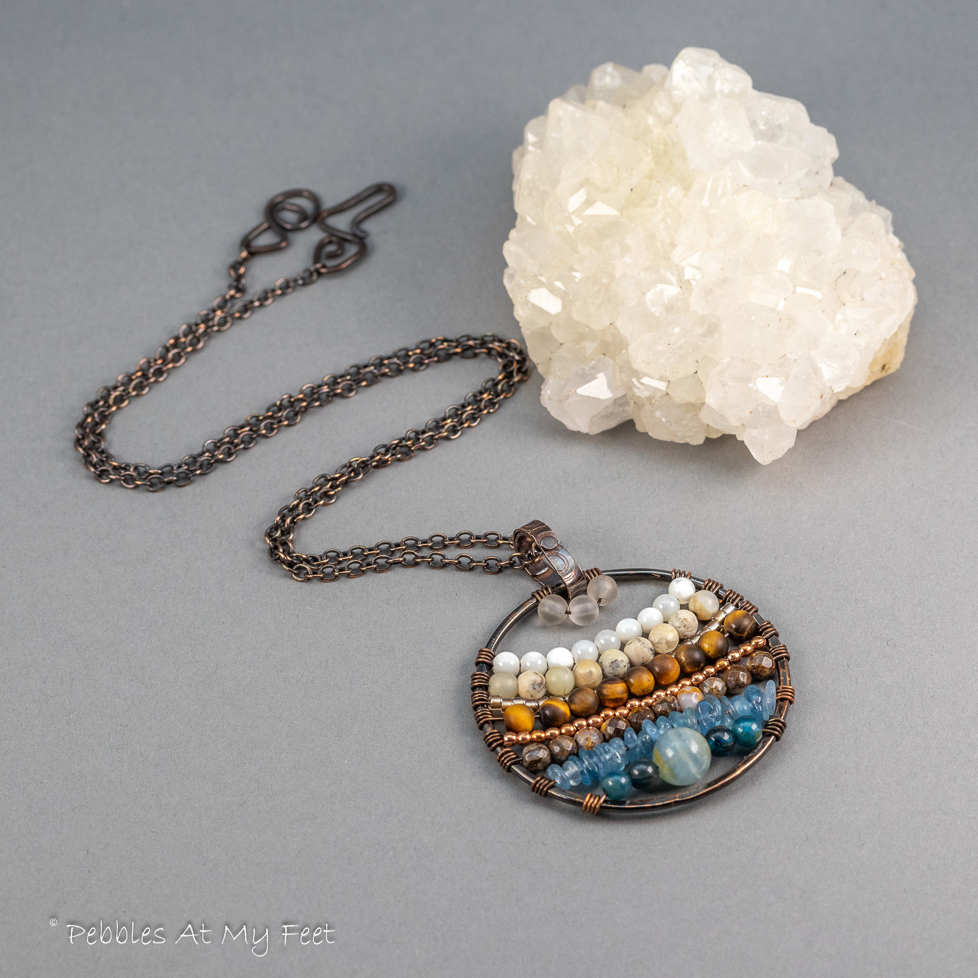 Ocean Blue and Brown Handmade Multi Gemstone Circle Necklace