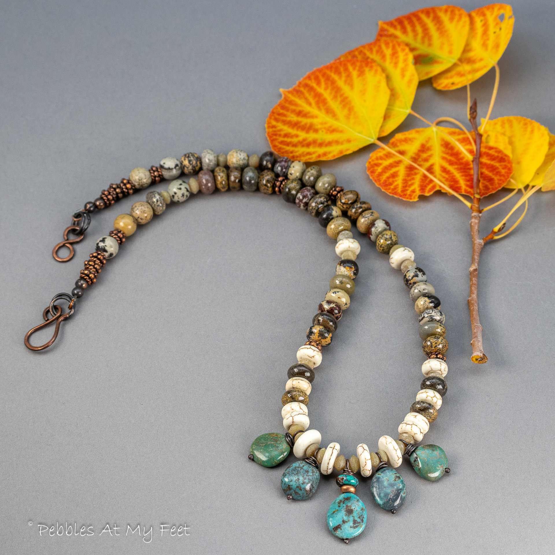 Handmade Brown and Turquoise Natural Stone Beaded Necklace