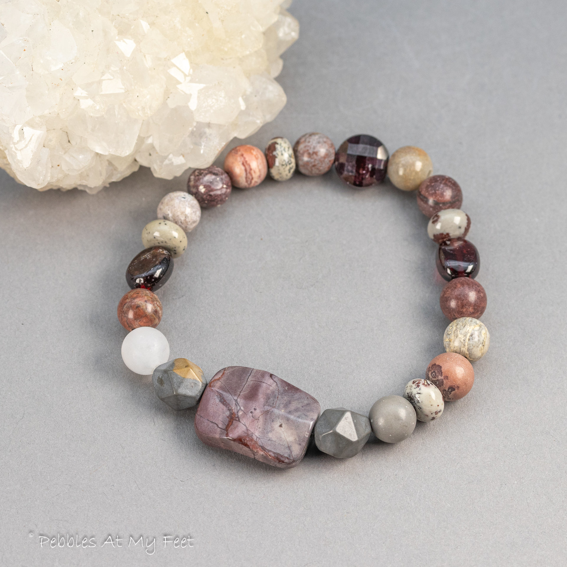 Gray and Burgundy Hued Jasper Stone Bracelet