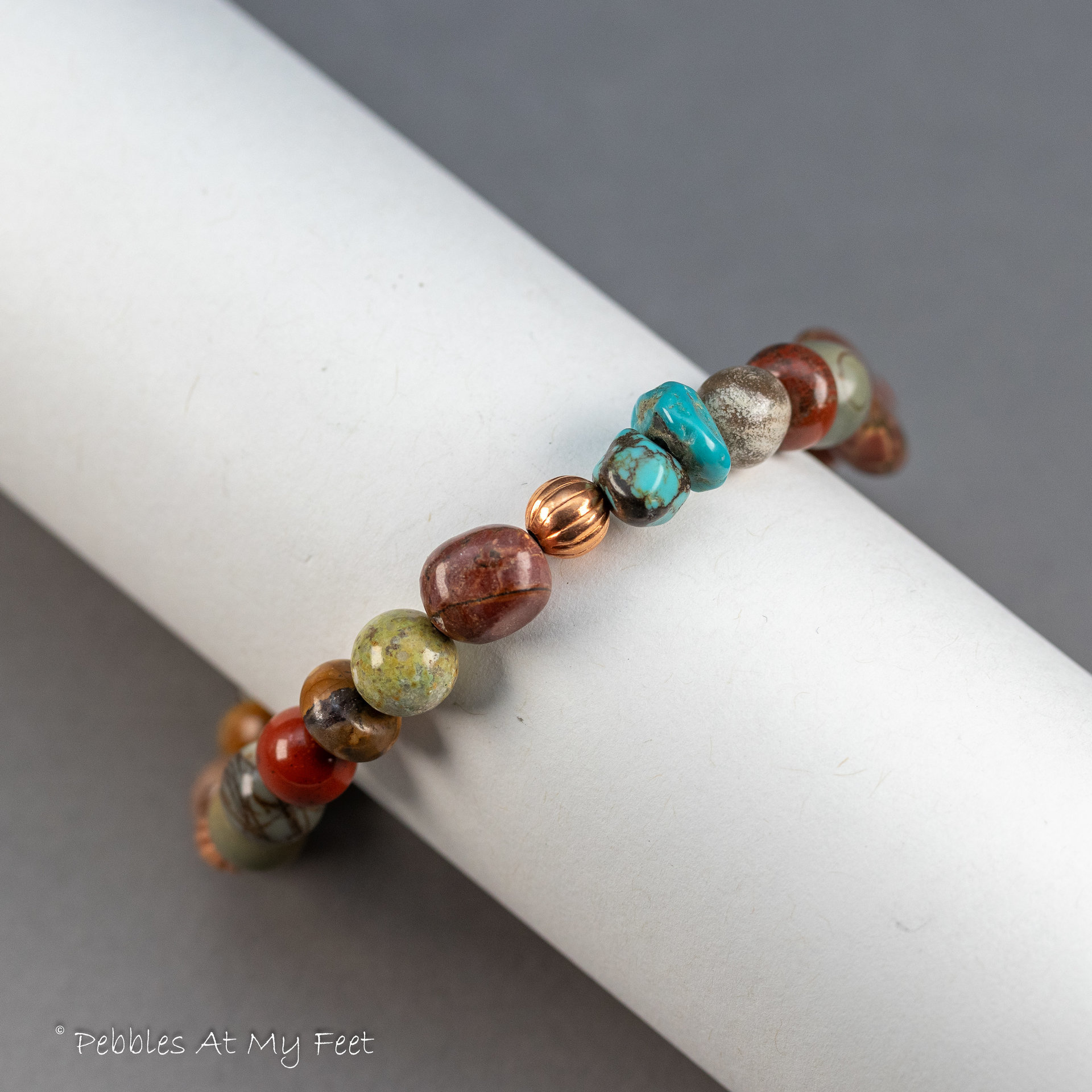 Earthy Jasper and Turquoise Beaded Stretch Bracelet for Women