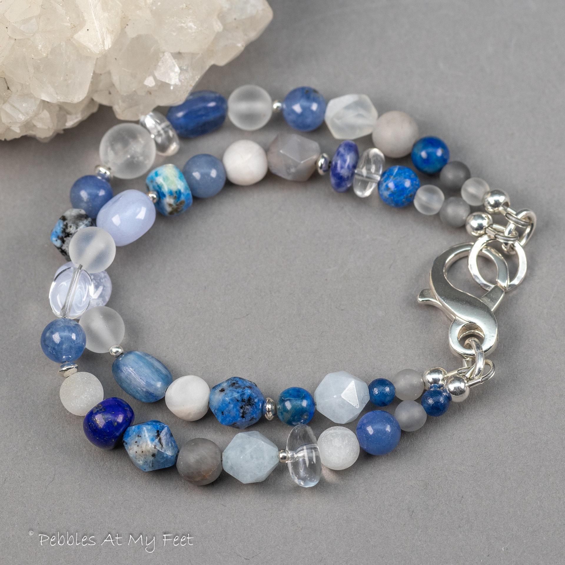 Blue and White Two-Strand Natural Gemstone Bracelet
