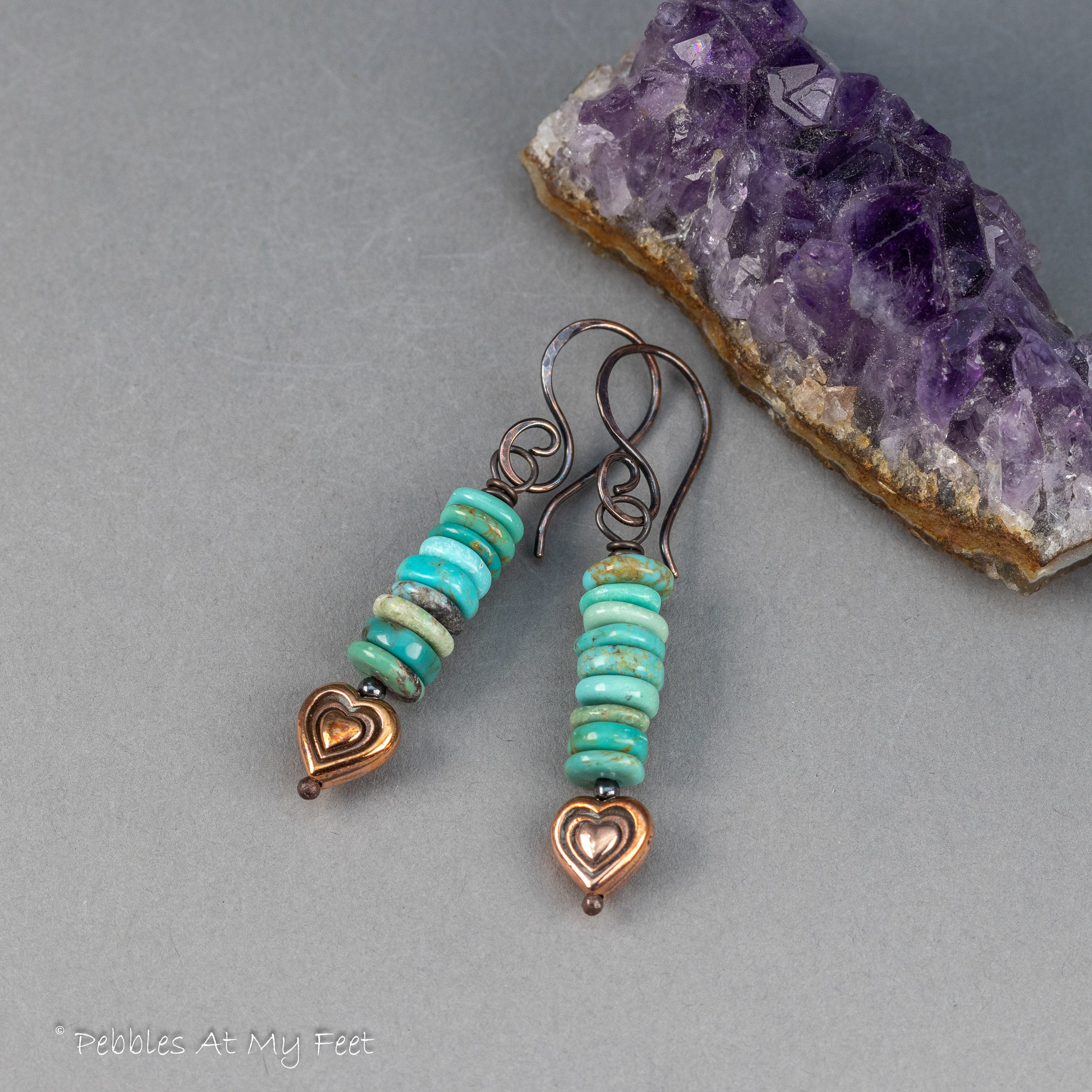 Stacked Turquoise Copper Heart Earrings