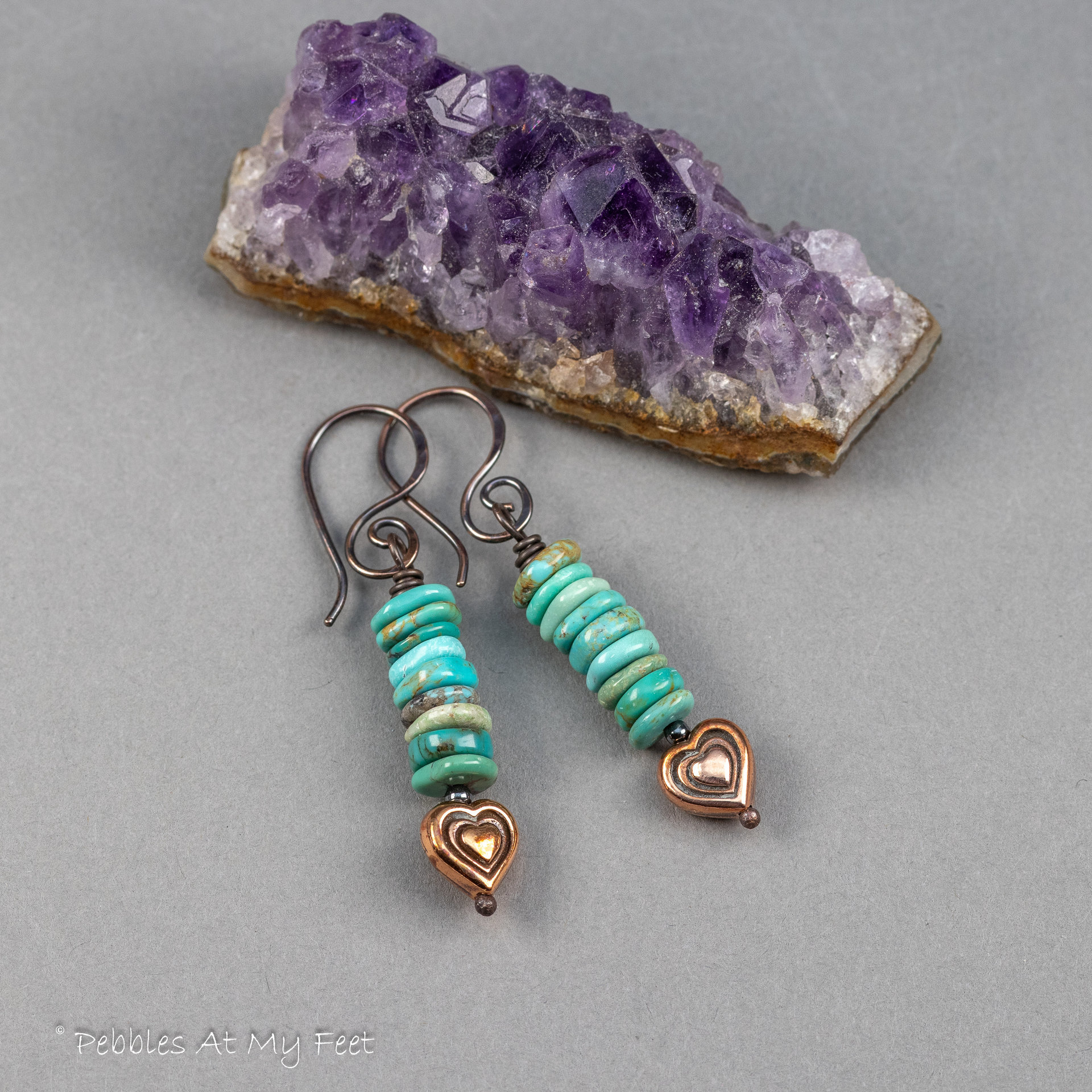 Stacked Turquoise Copper Heart Earrings