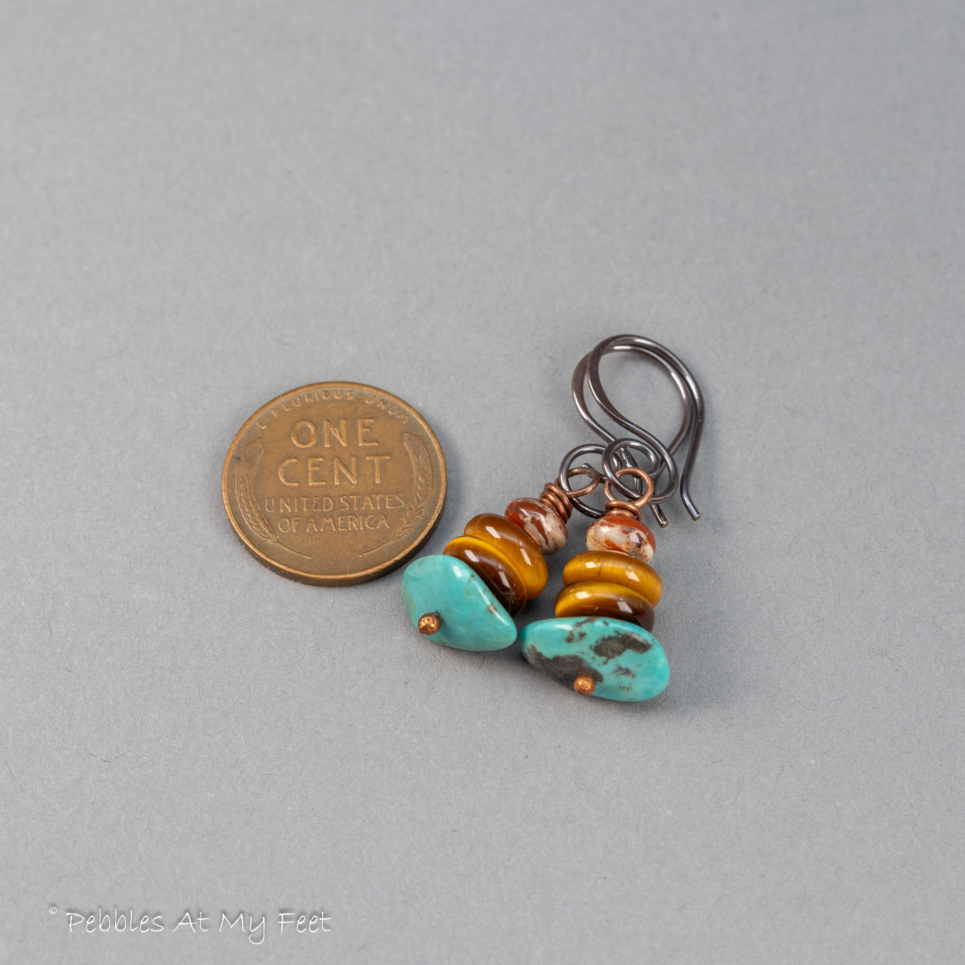 Stacked Stones Earrings with Genuine Turquoise Tiger's Eye and Jasper