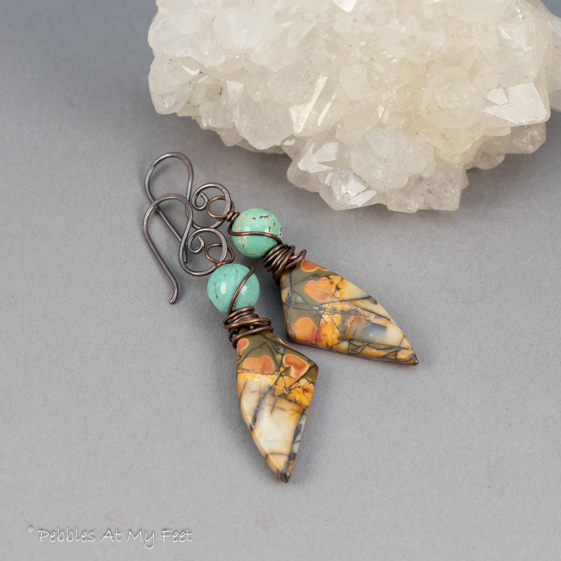 Abstract Wing Shape Red Creek Jasper Earrings