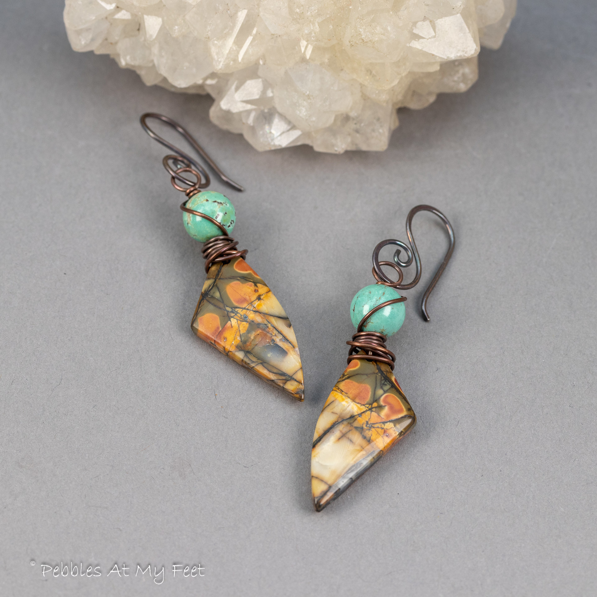 Abstract Wing Shape Red Creek Jasper Earrings