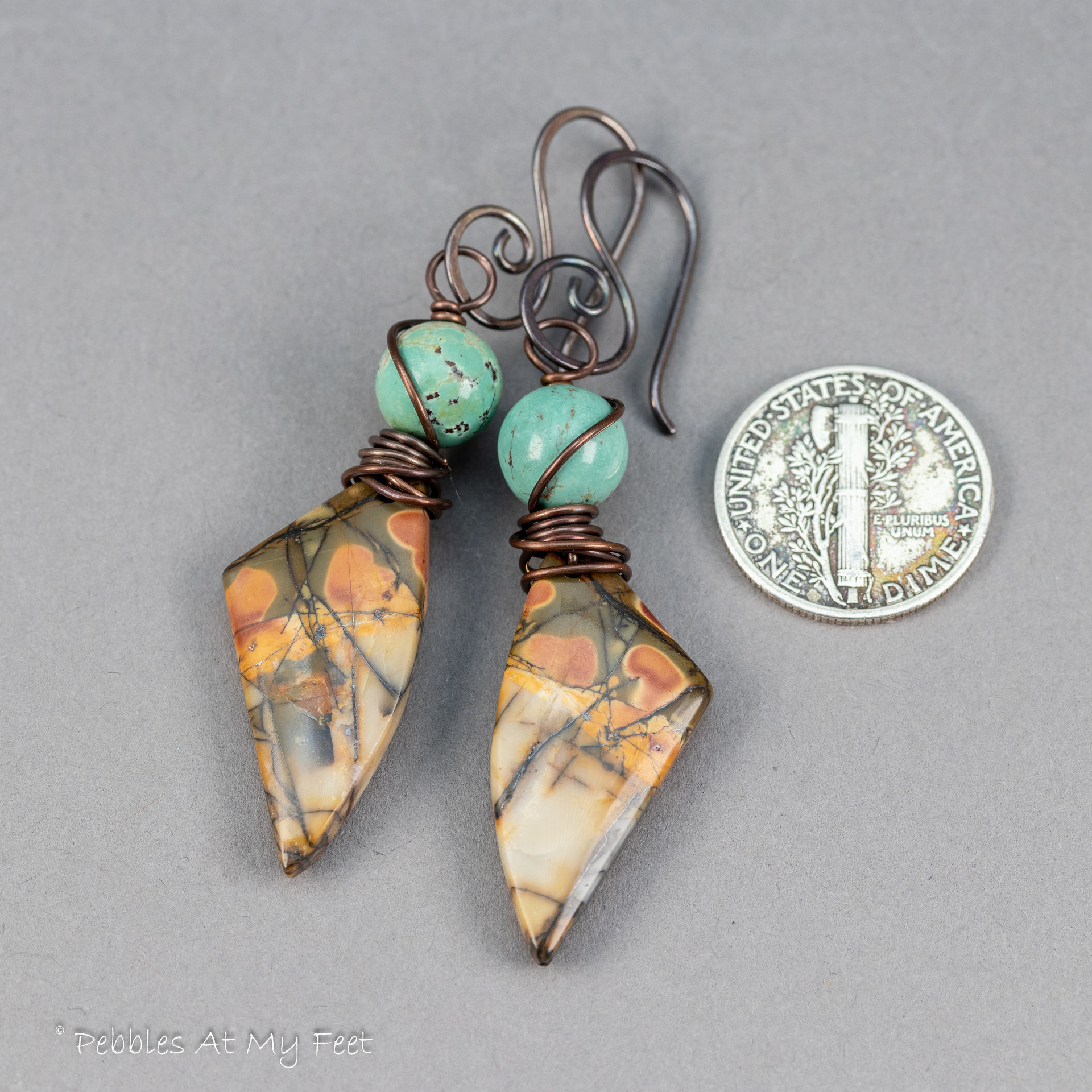 Abstract Wing Shape Red Creek Jasper Earrings