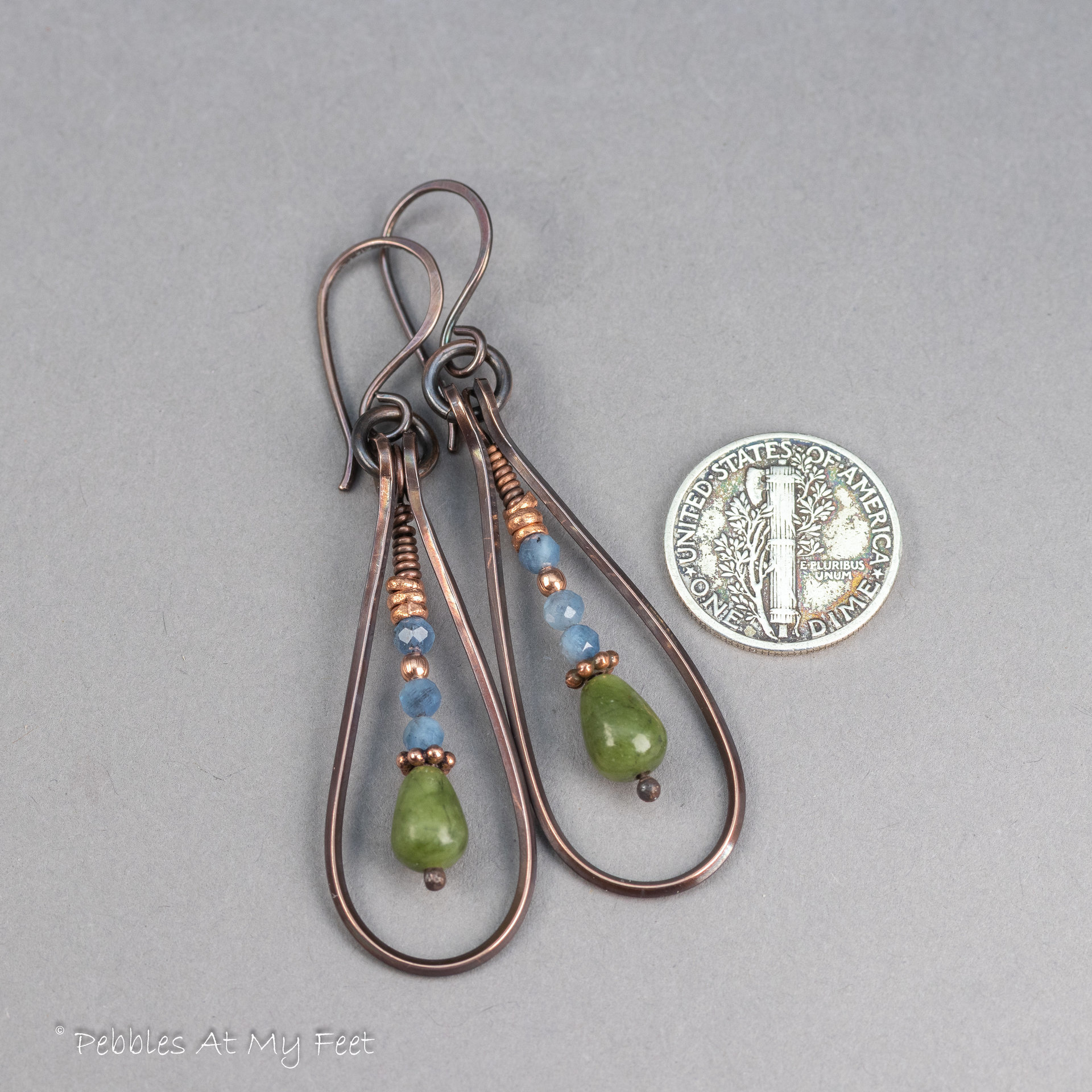 Blue and Green Gemstone Copper Teardrop Earrings