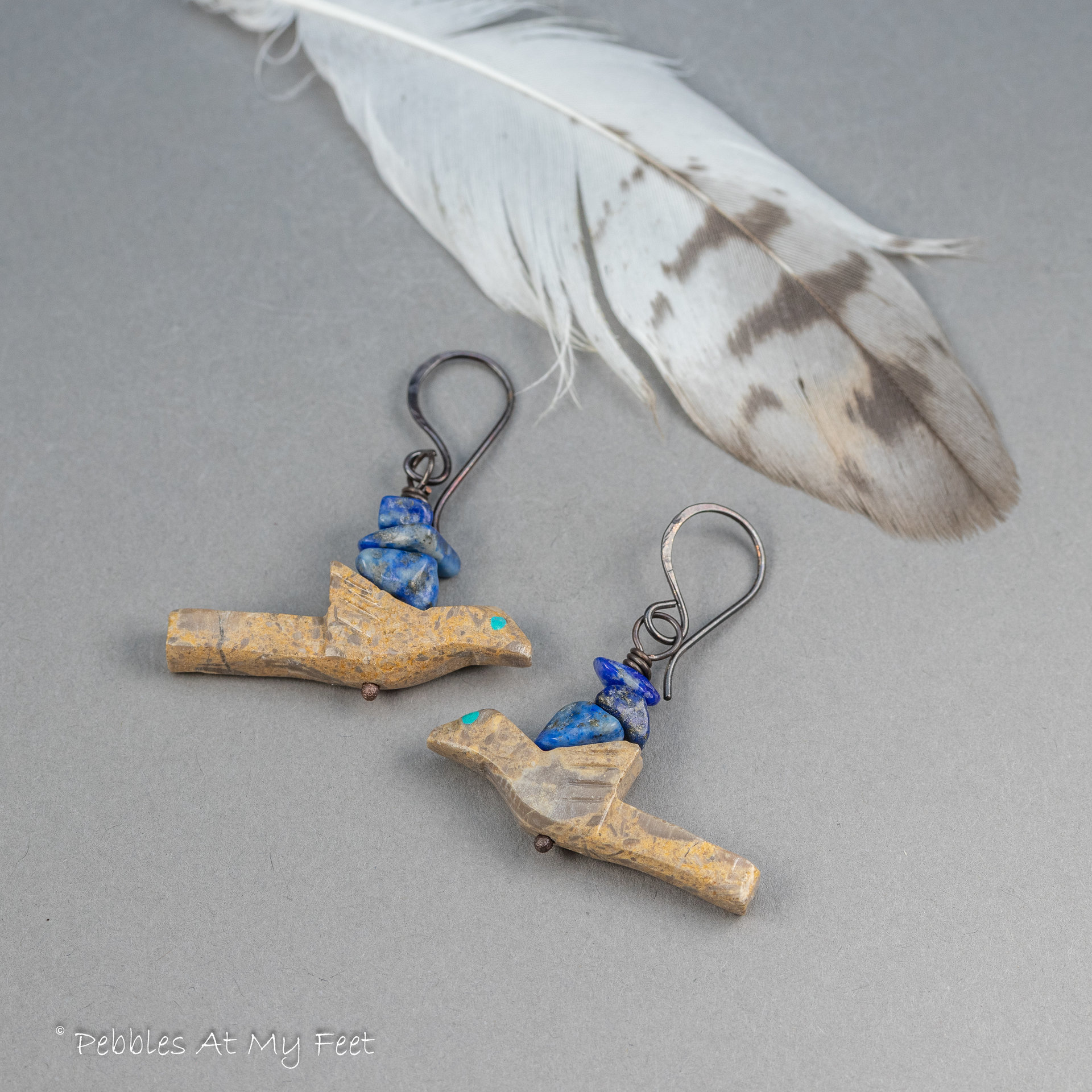 Primitive Bird Earrings with Lapis Stones