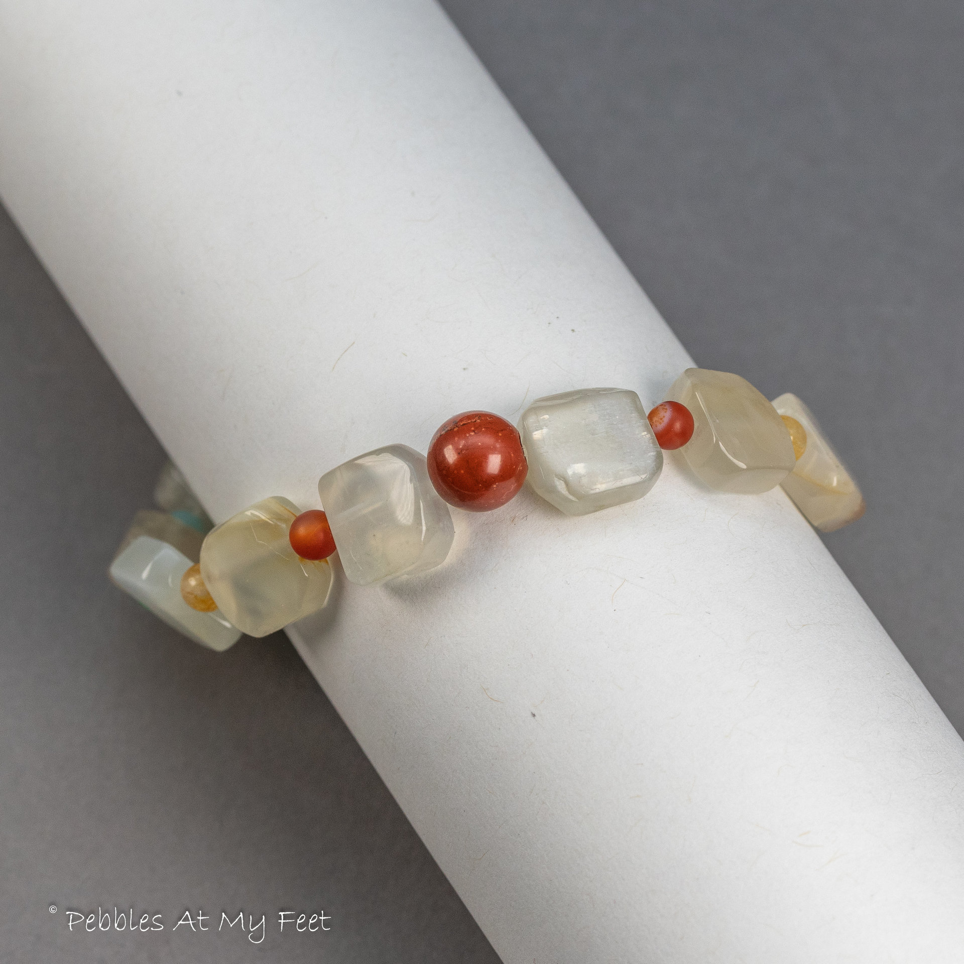 Rustic Moonstone and Rainbow Gemstone Stretch Bracelet