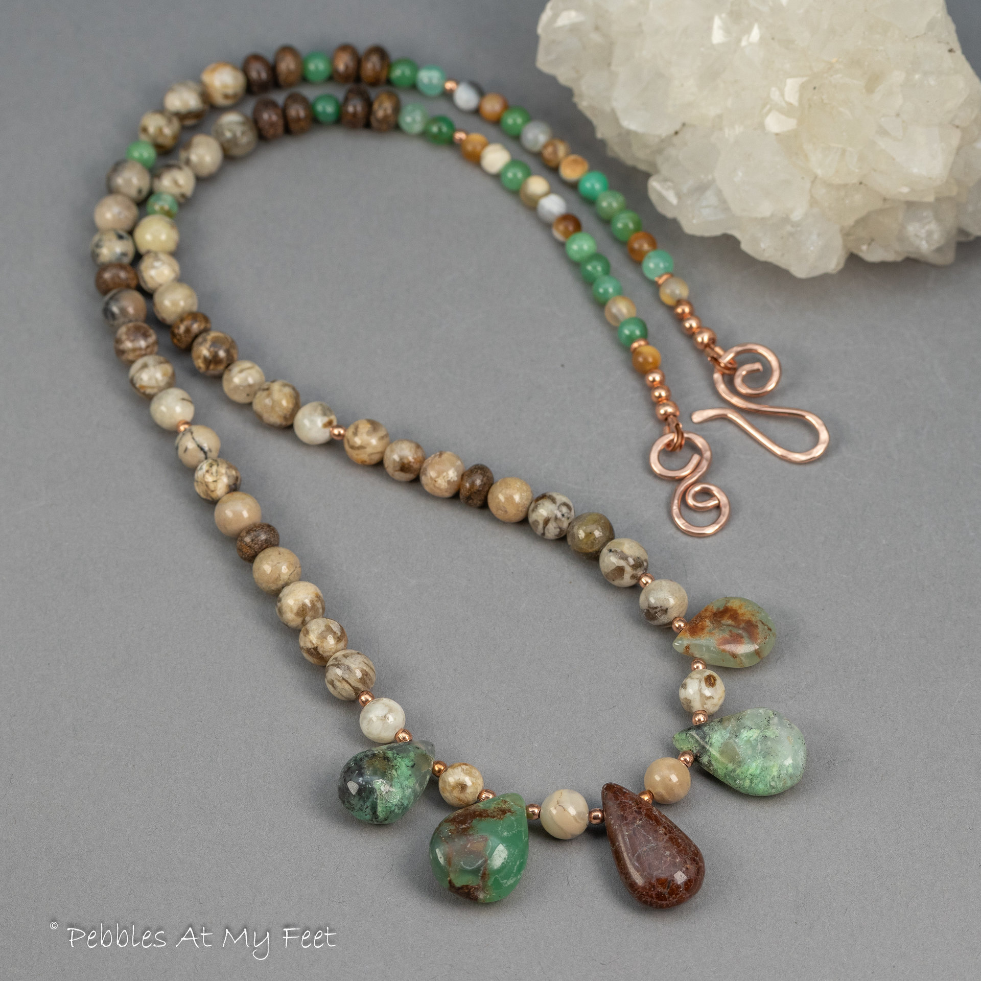 Green and Brown Stone Beaded Necklace