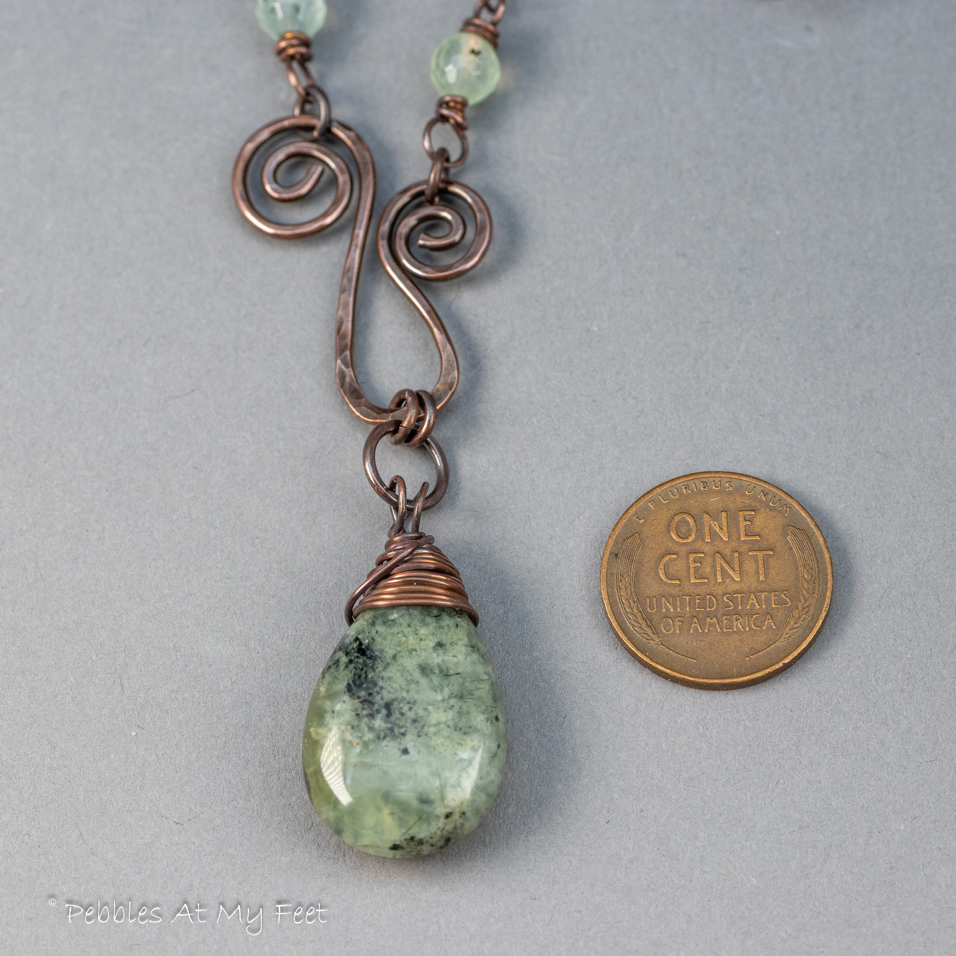 Prehnite Copper Wire Work Necklace in a Rustic Vintage Style