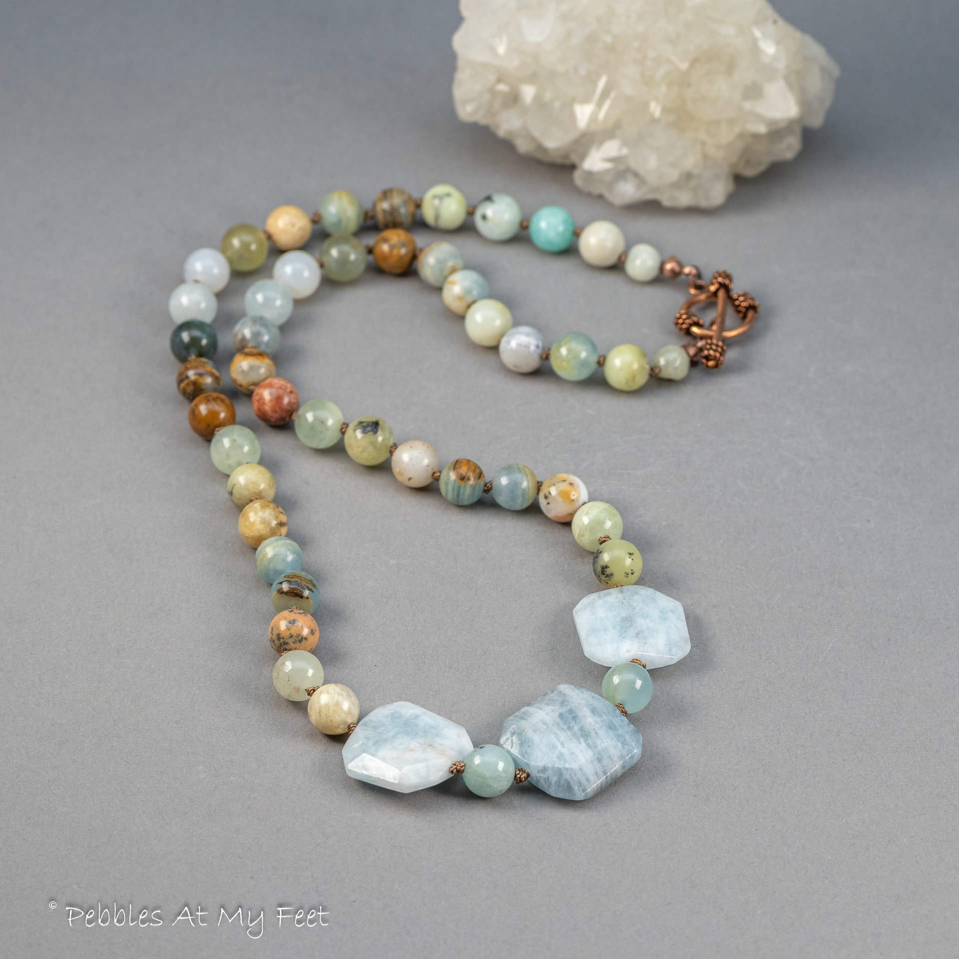 Knotted Cord Gemstone Necklace with Natural Aquamarine