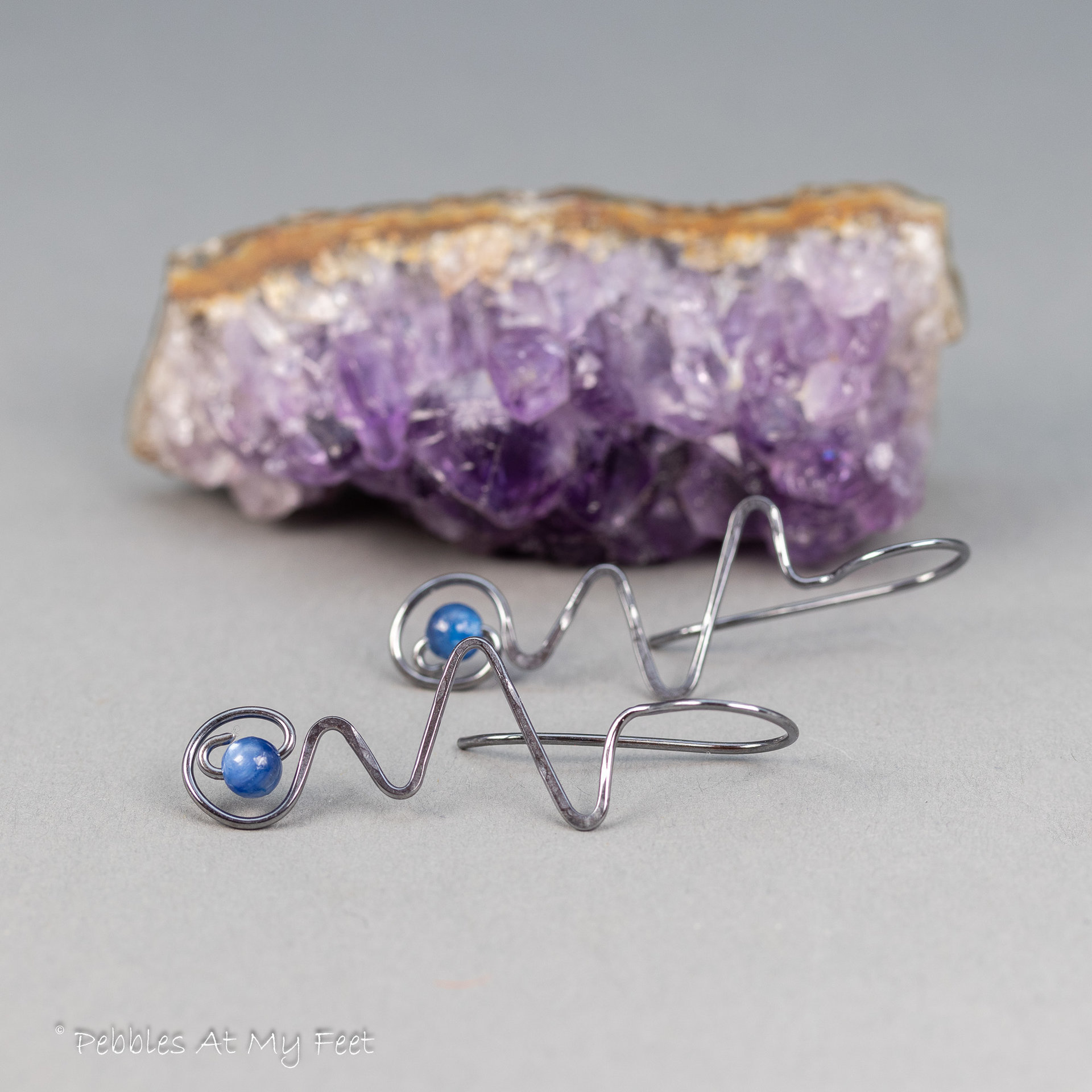 Sterling Silver Wire Zig-Zag Threader Earrings with Kyanite Stones
