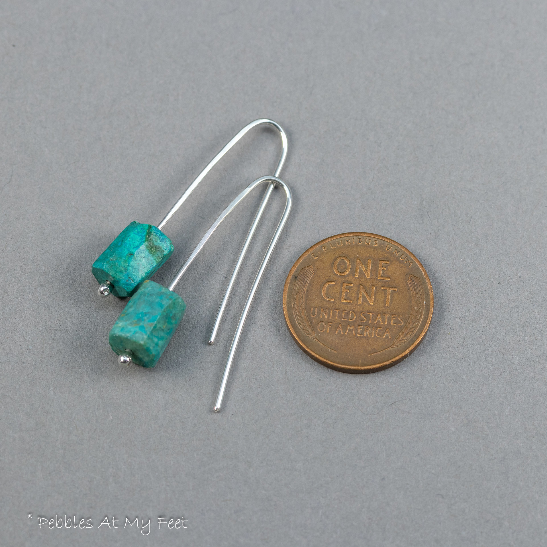 Sterling Silver Wire Threader Earrings with Teal Chrysocolla Stones