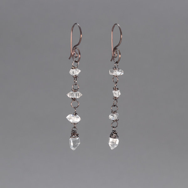 Herkimer Diamond Quartz Linked Dangle Earrings