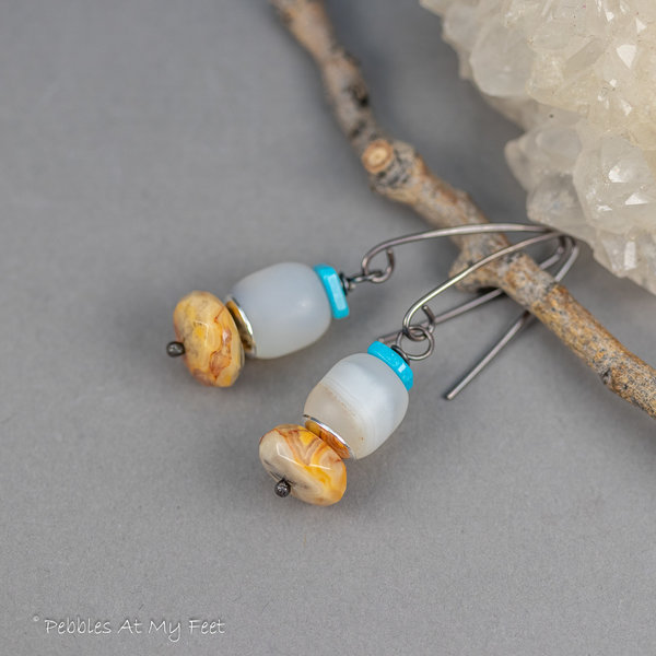 Chunky Bead Drop Earrings with Agate Stones and Turquoise