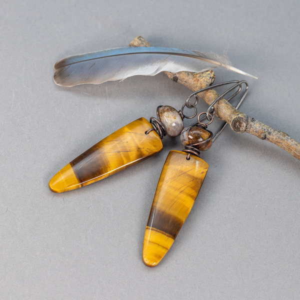Striking Chatoyant Tiger Eye Earrings, Golden Brown Stone Earrings